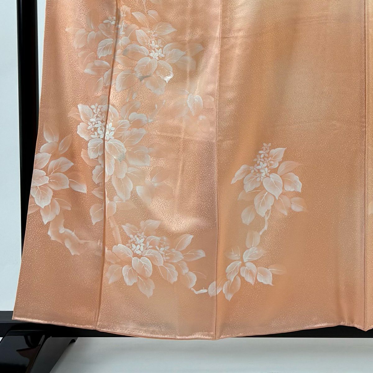【美品】 付下 身長158cm 袖長65cm M 雙層 草花紋紋 刺繡 淺橙色 純蠶絲 優品級
