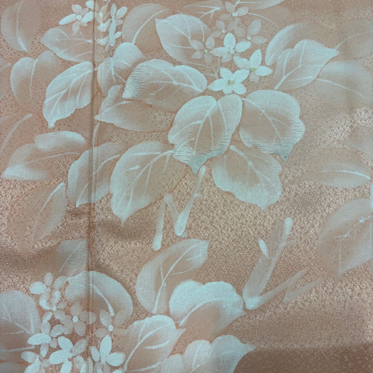 【美品】 付下 身長158cm 袖長65cm M 雙層 草花紋紋 刺繡 淺橙色 純蠶絲 優品級