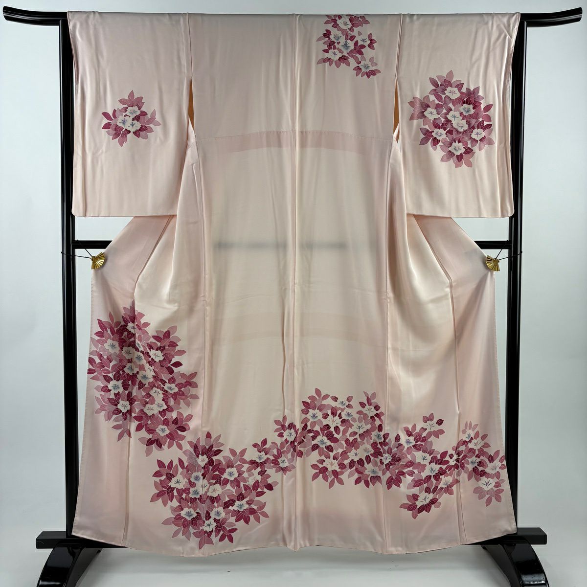 【美品】訪問服 身長159.5cm 袖長63cm S 雙層 草花紋紋 淺粉色 純蠶絲 優品級