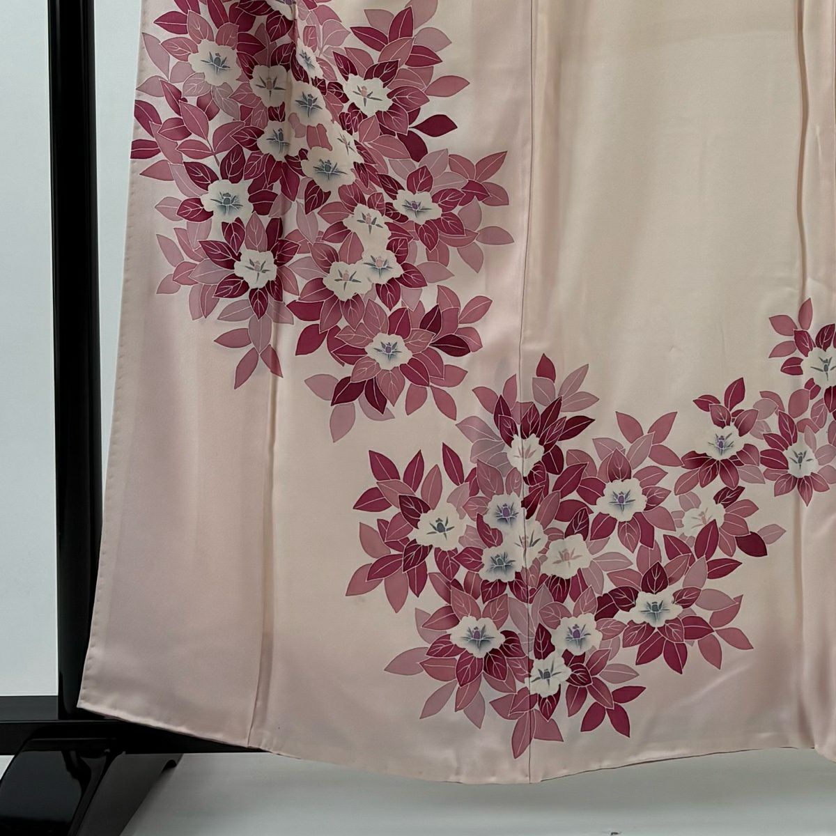 【美品】訪問服 身長159.5cm 袖長63cm S 雙層 草花紋紋 淺粉色 純蠶絲 優品級