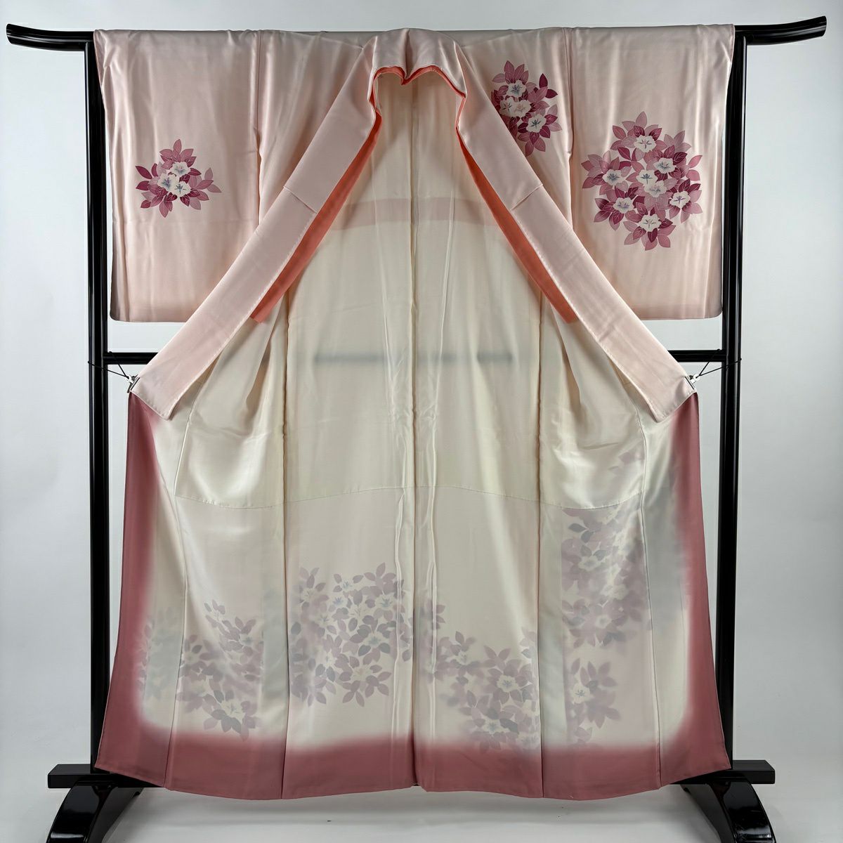 【美品】訪問服 身長159.5cm 袖長63cm S 雙層 草花紋紋 淺粉色 純蠶絲 優品級