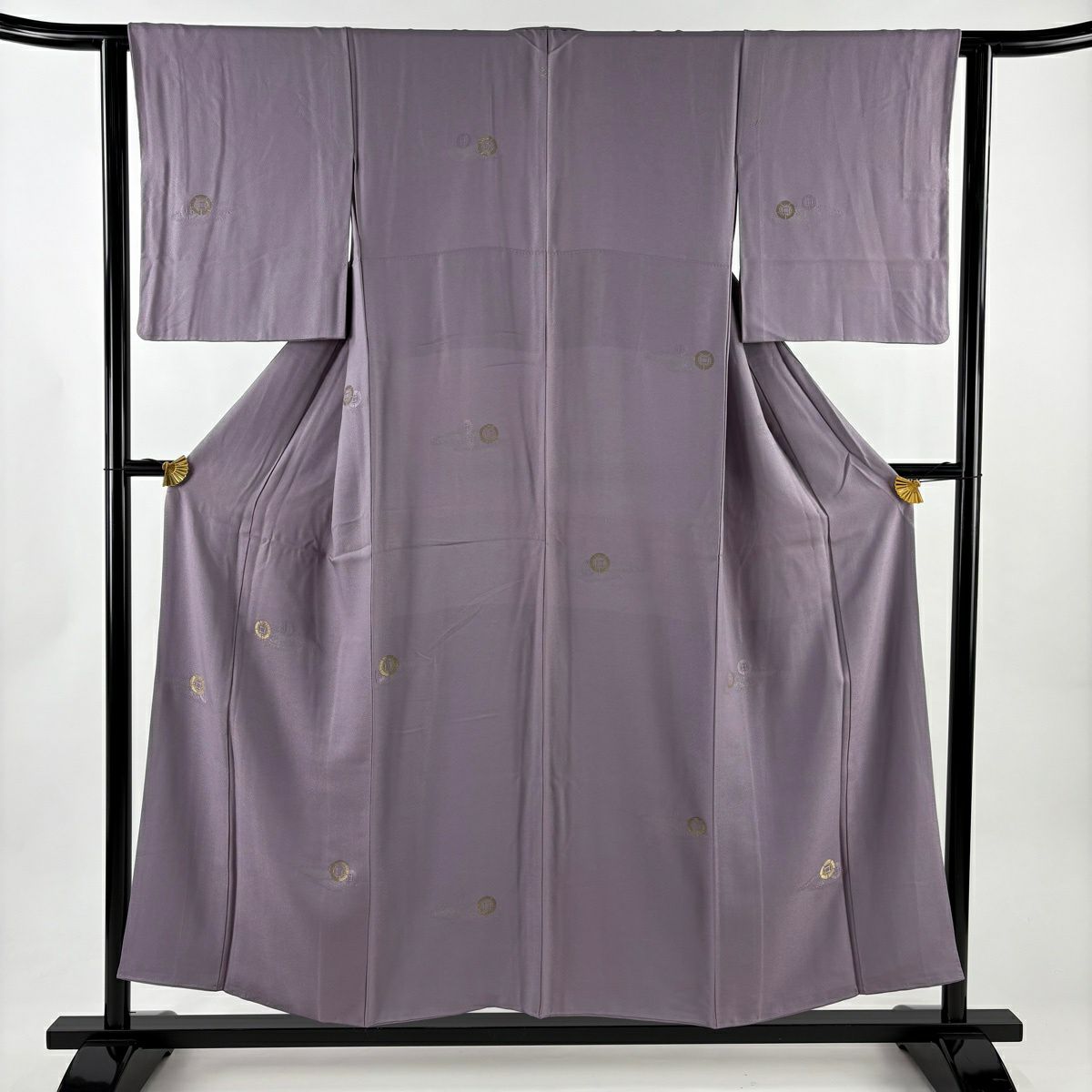 小紋 身長153cm 袖長62cm S 雙層 霞 圓文 金銀彩 淺紫 純蠶絲 優品級 一つ紋