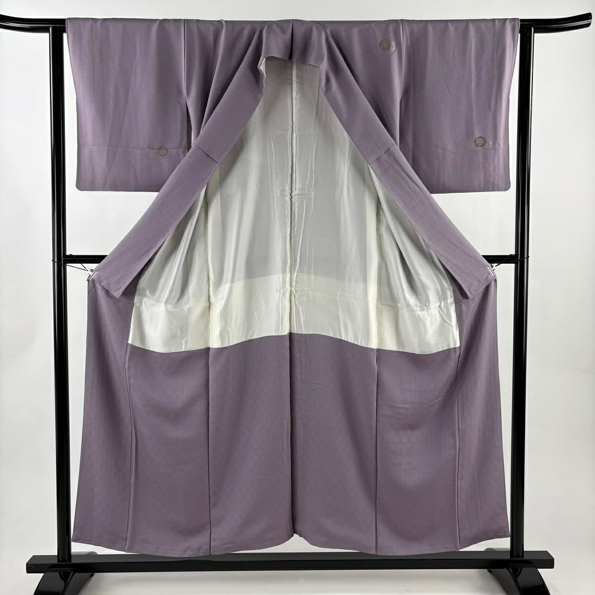 小紋 身長153cm 袖長62cm S 雙層 霞 圓文 金銀彩 淺紫 純蠶絲 優品級 一つ紋