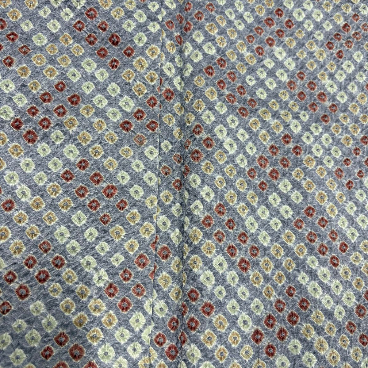 【美品】 小紋 身長156cm 袖長61.5cm S 雙層 疋田 總絞染 灰綠 純蠶絲 優品級
