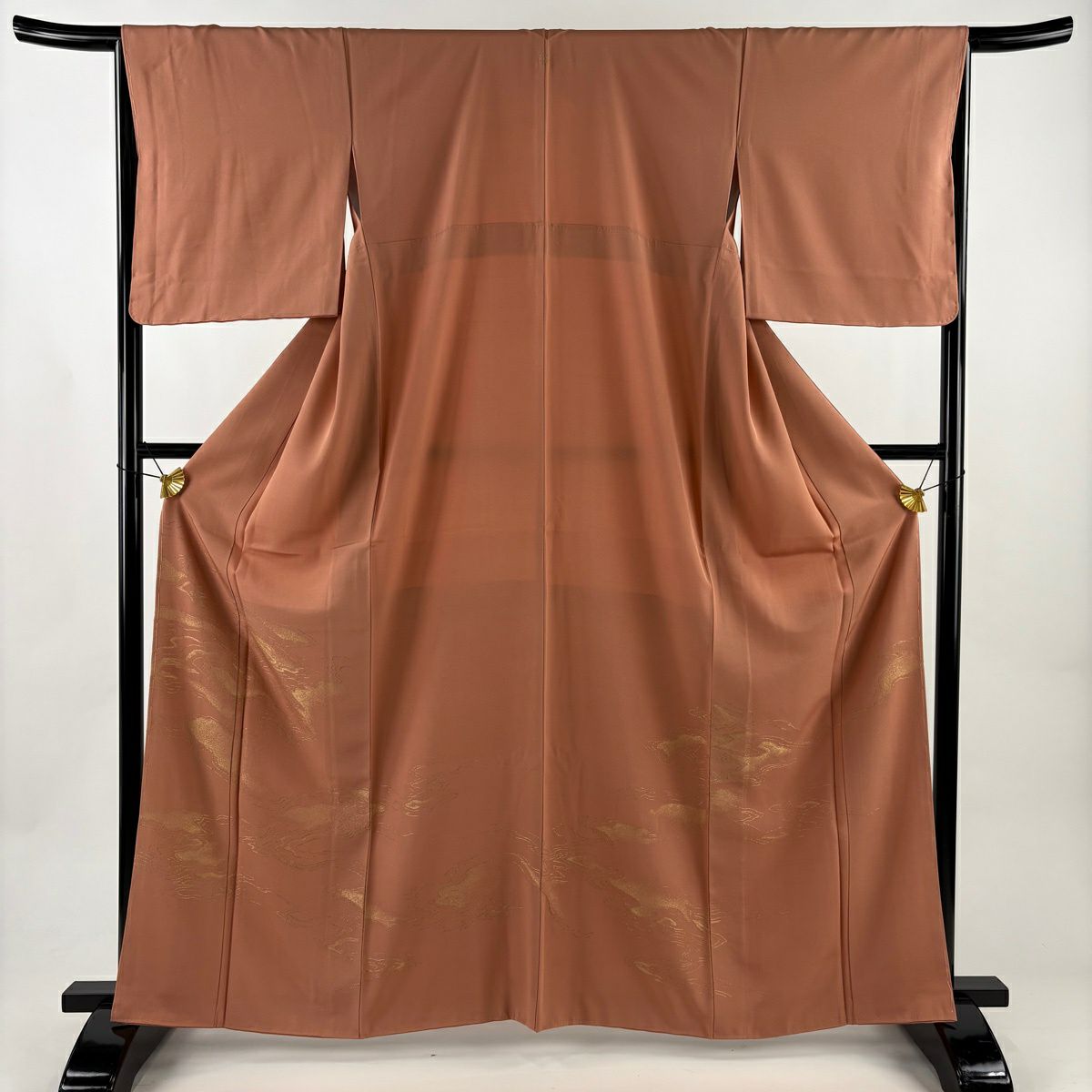色留袖禮服 身長164cm 袖長65.5cm M 雙層 流水 金絲 鮭粉色 純蠶絲 優品級 一個紋