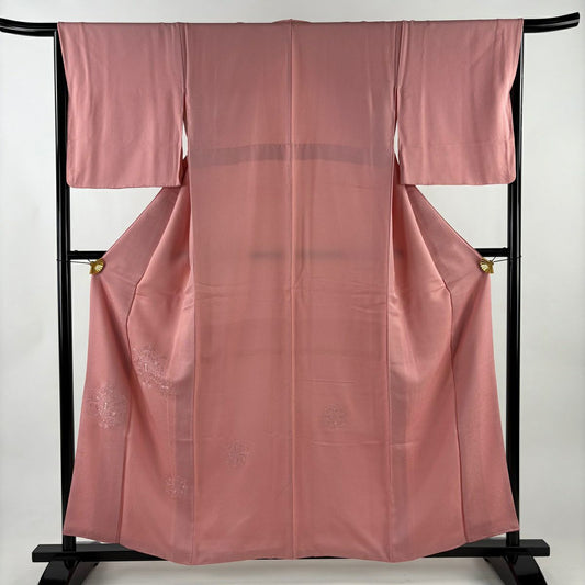 【美品】 付下 身長158.5cm 袖長66cm M 雙層 華紋 刺繡 粉紅 純蠶絲 優品級