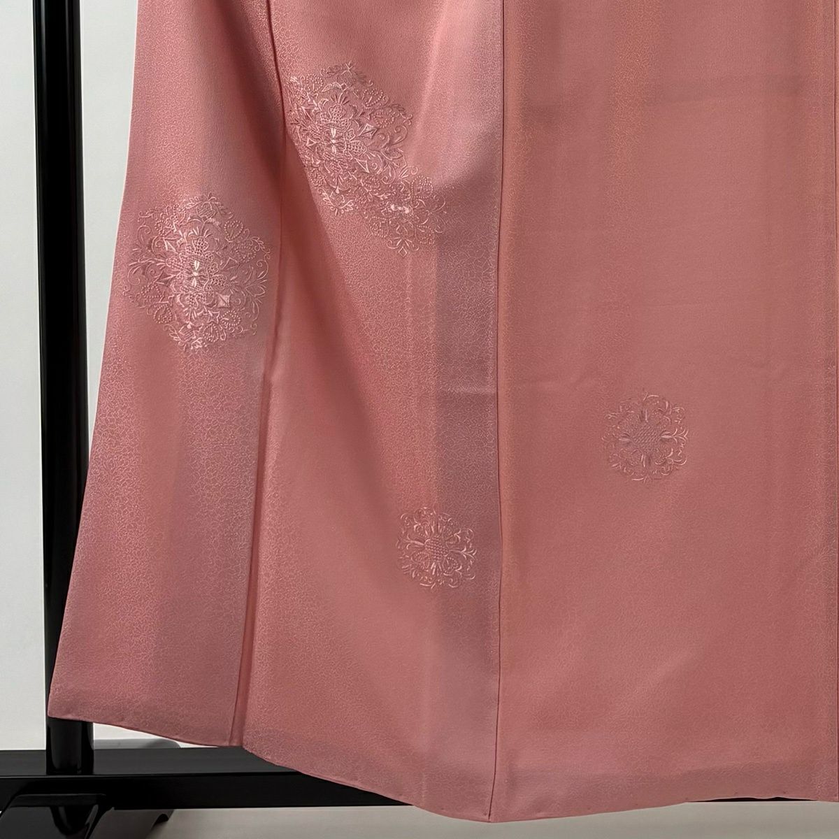 【美品】 付下 身長158.5cm 袖長66cm M 雙層 華紋 刺繡 粉紅 純蠶絲 優品級