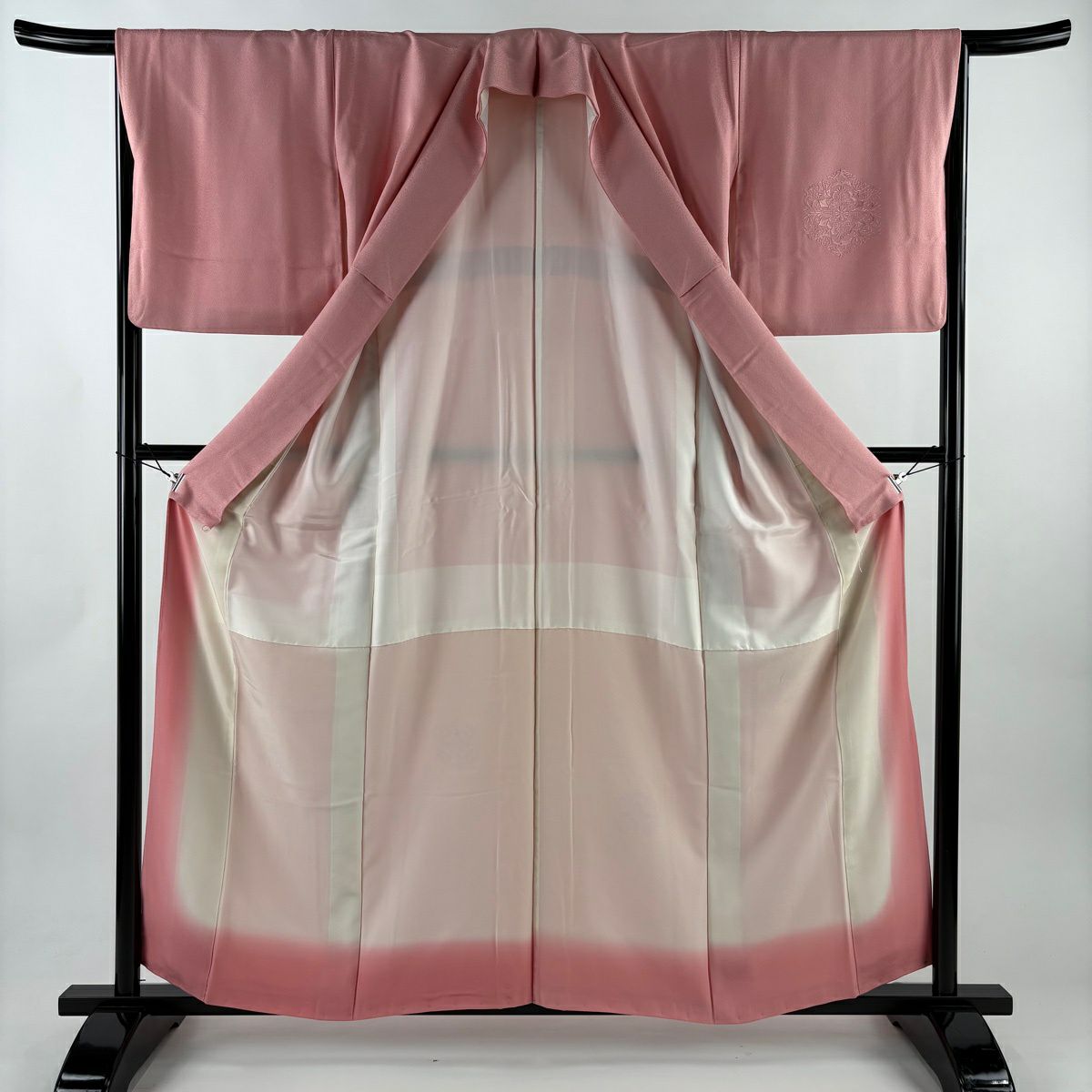 【美品】 付下 身長158.5cm 袖長66cm M 雙層 華紋 刺繡 粉紅 純蠶絲 優品級