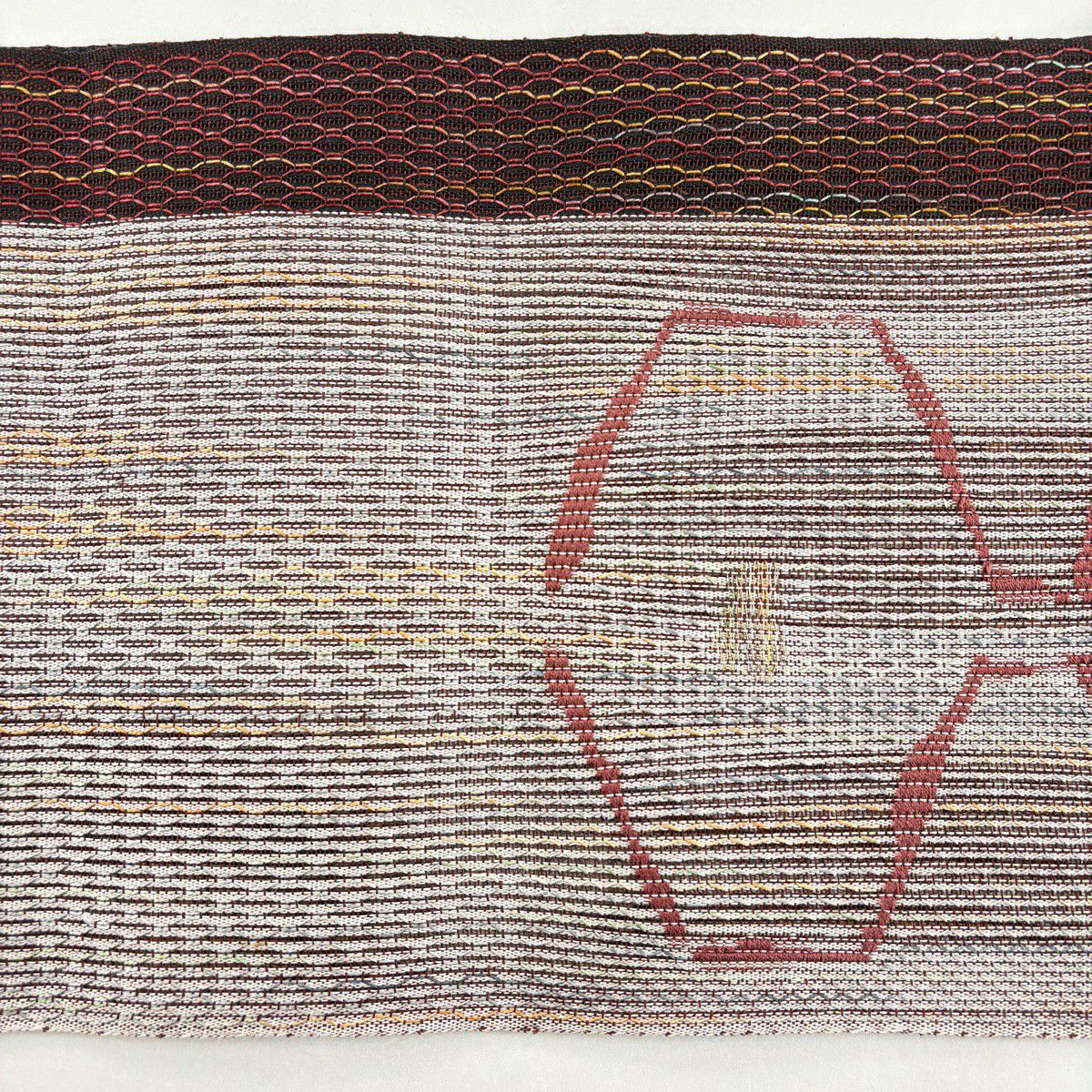 【美品】名古屋帶 優品級 夏帶 八寸名古屋帶 松樹葉仕立 幾何學 金絲 焦茶 純蠶絲