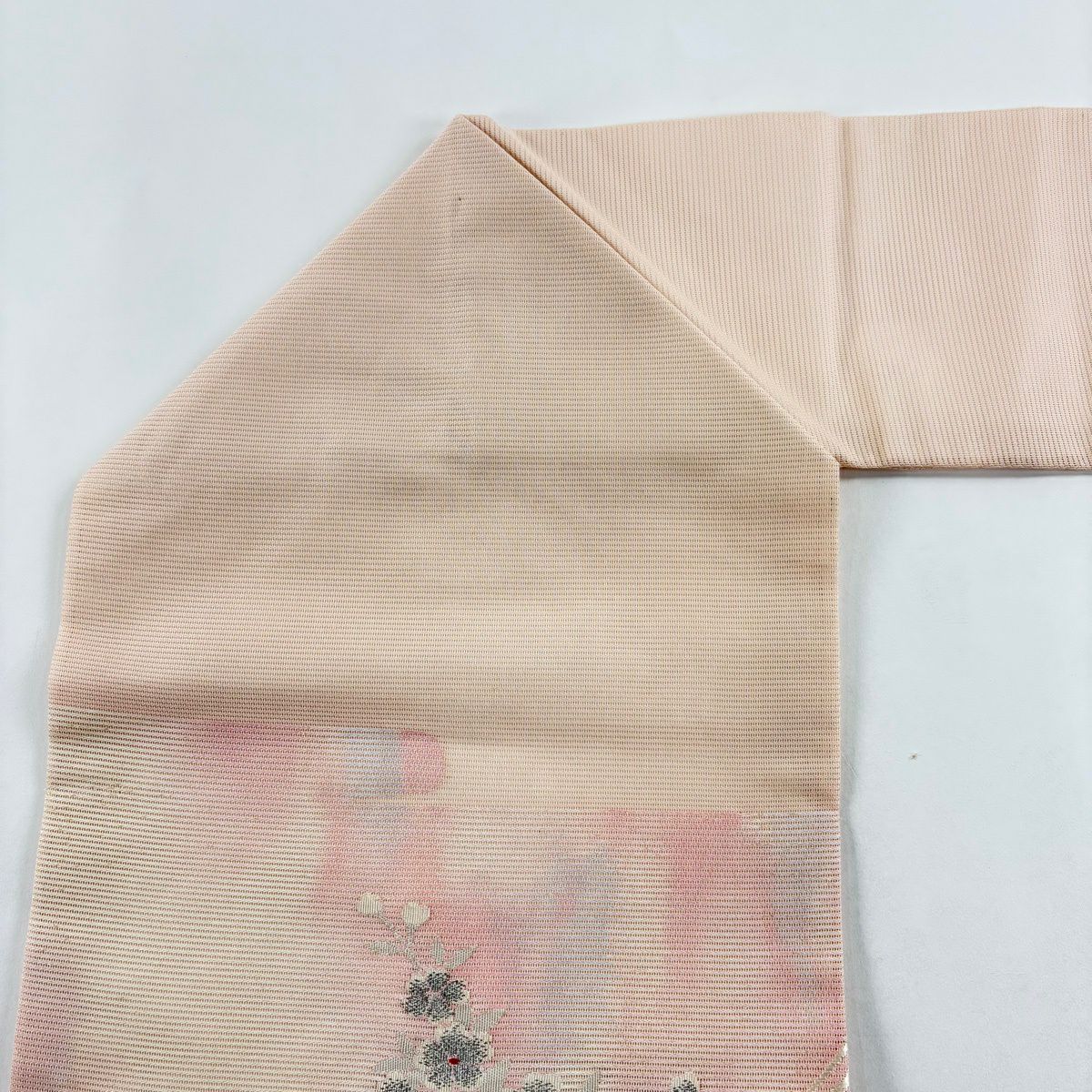 名古屋帶 優品級 夏帶 絽 牡丹 櫻花 粉米色 純蠶絲