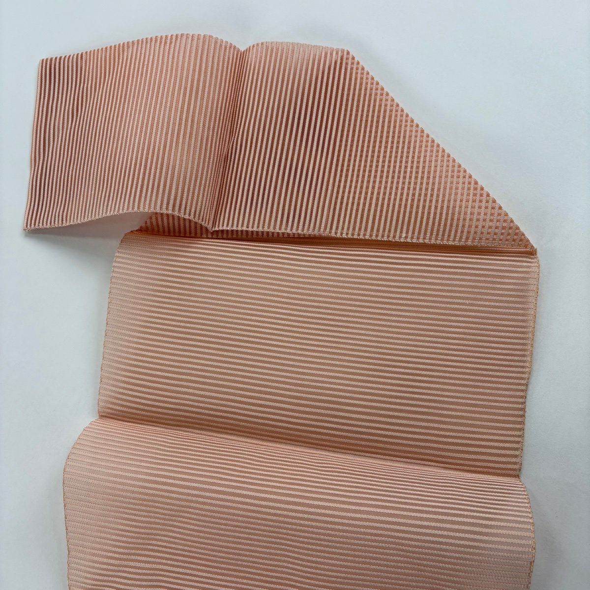 【美品】名古屋帶 優品級 夏帶 絽 八寸名古屋帶 松樹葉仕立 雜色仕立 草花紋 粉米色 純蠶絲