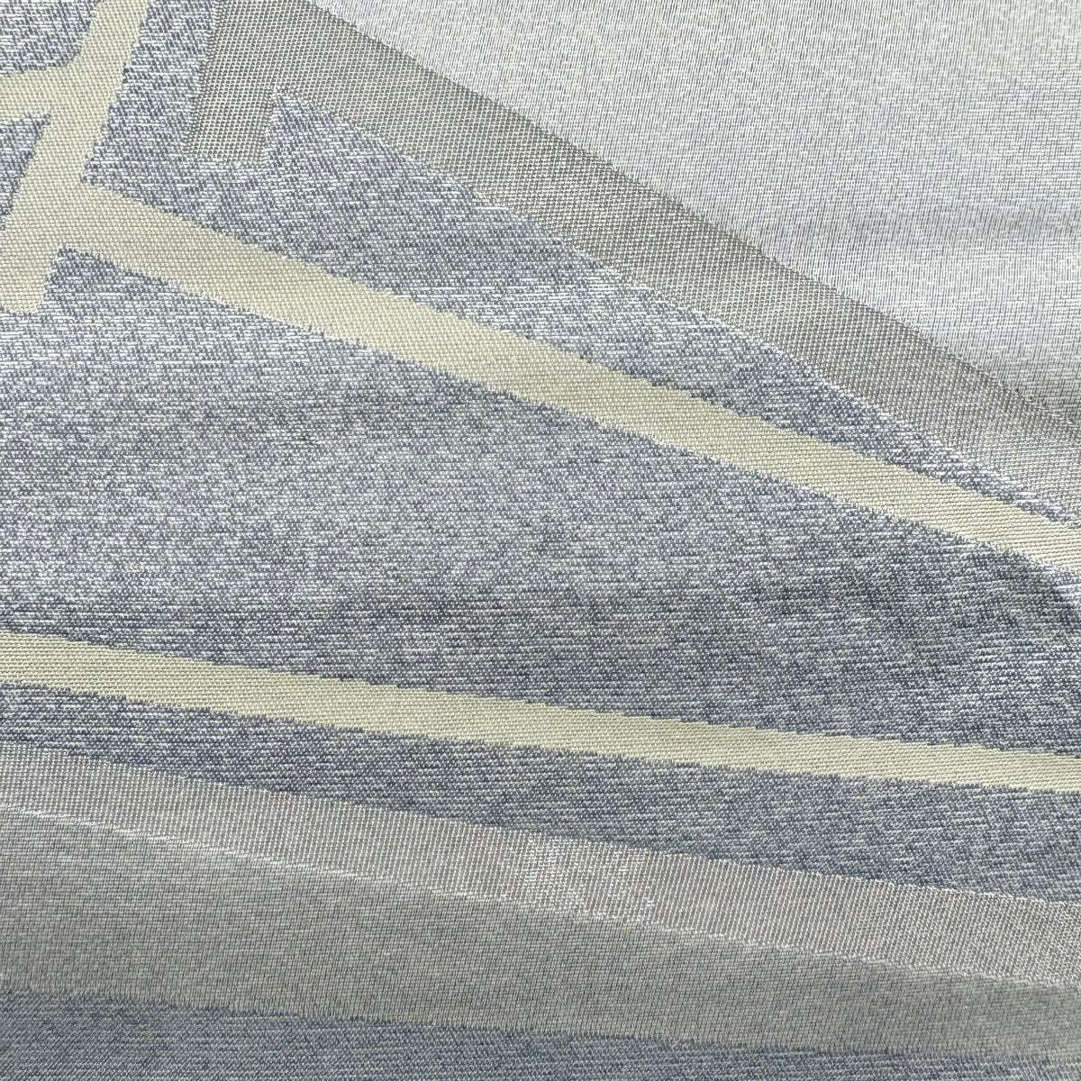 【美品】 袋帶 名古屋帶 優品級 幾何學圖案 銀線 金金箔 灰色 純蠶絲