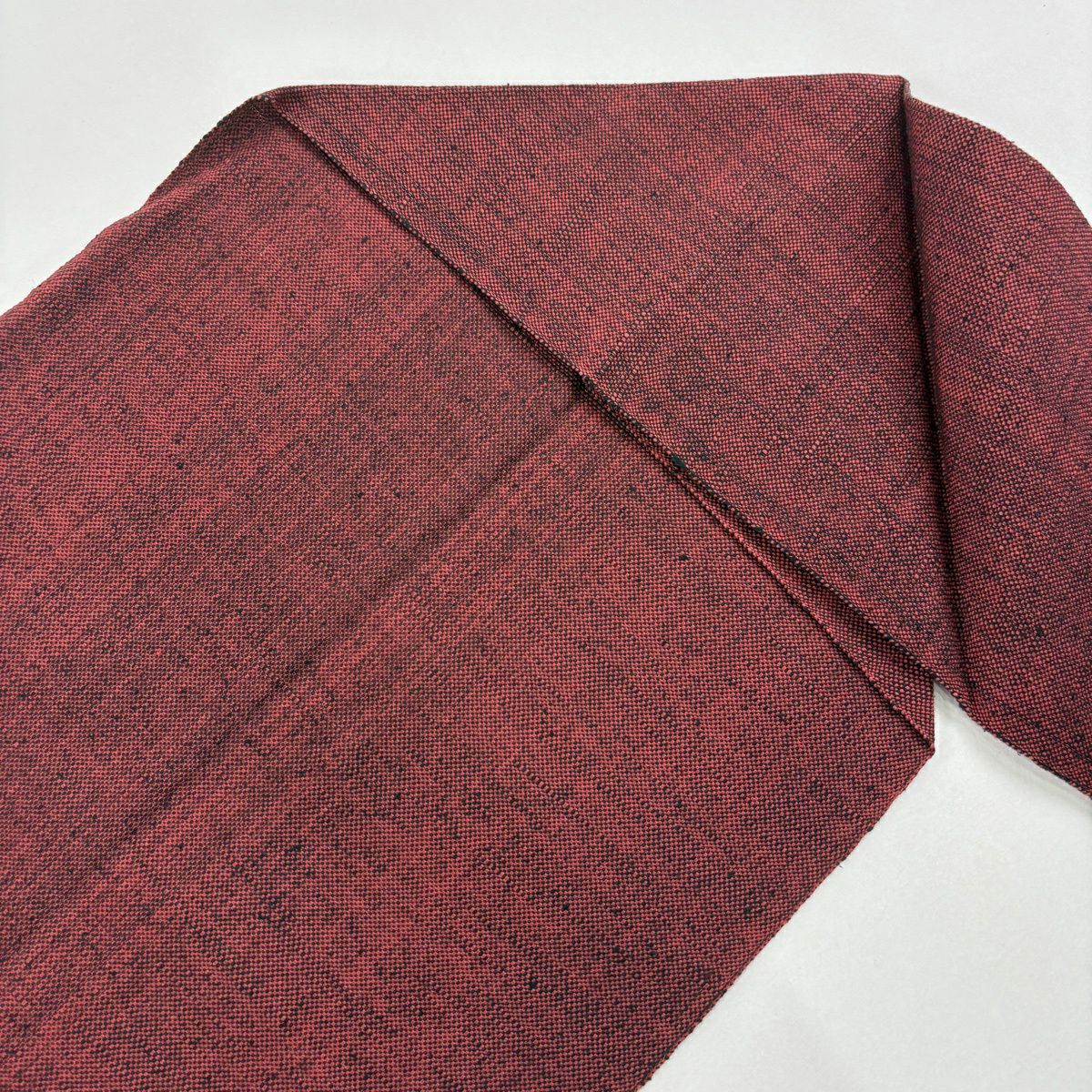 【美品】 名古屋帶 優品級 紬織織 松樹葉仕立 八寸名古屋帶 草花紋紋 幾何學圖案 深紅 純蠶絲