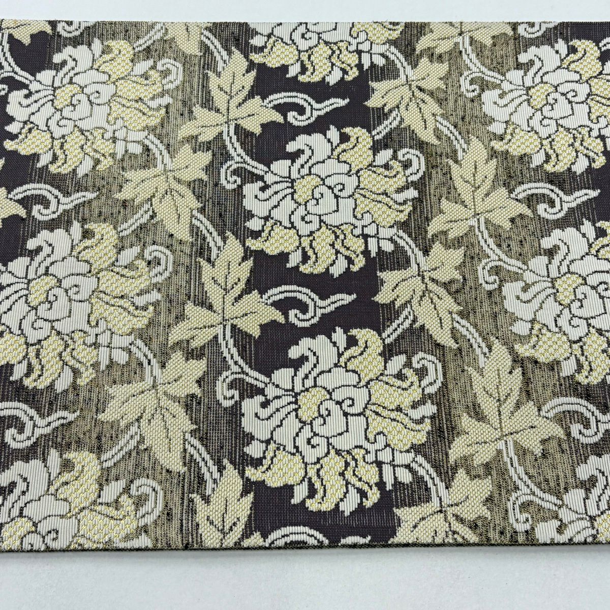 【美品】 袋帶 逸品級 花唐草紋 金金箔 灰紫 全通 純蠶絲