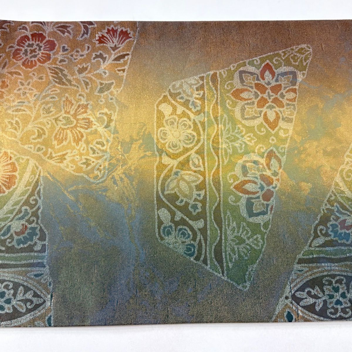 【美品】 袋帶 逸品級 落款 牛首紬織織 華紋 草花紋紋 金彩裝飾 綠 全通 純蠶絲