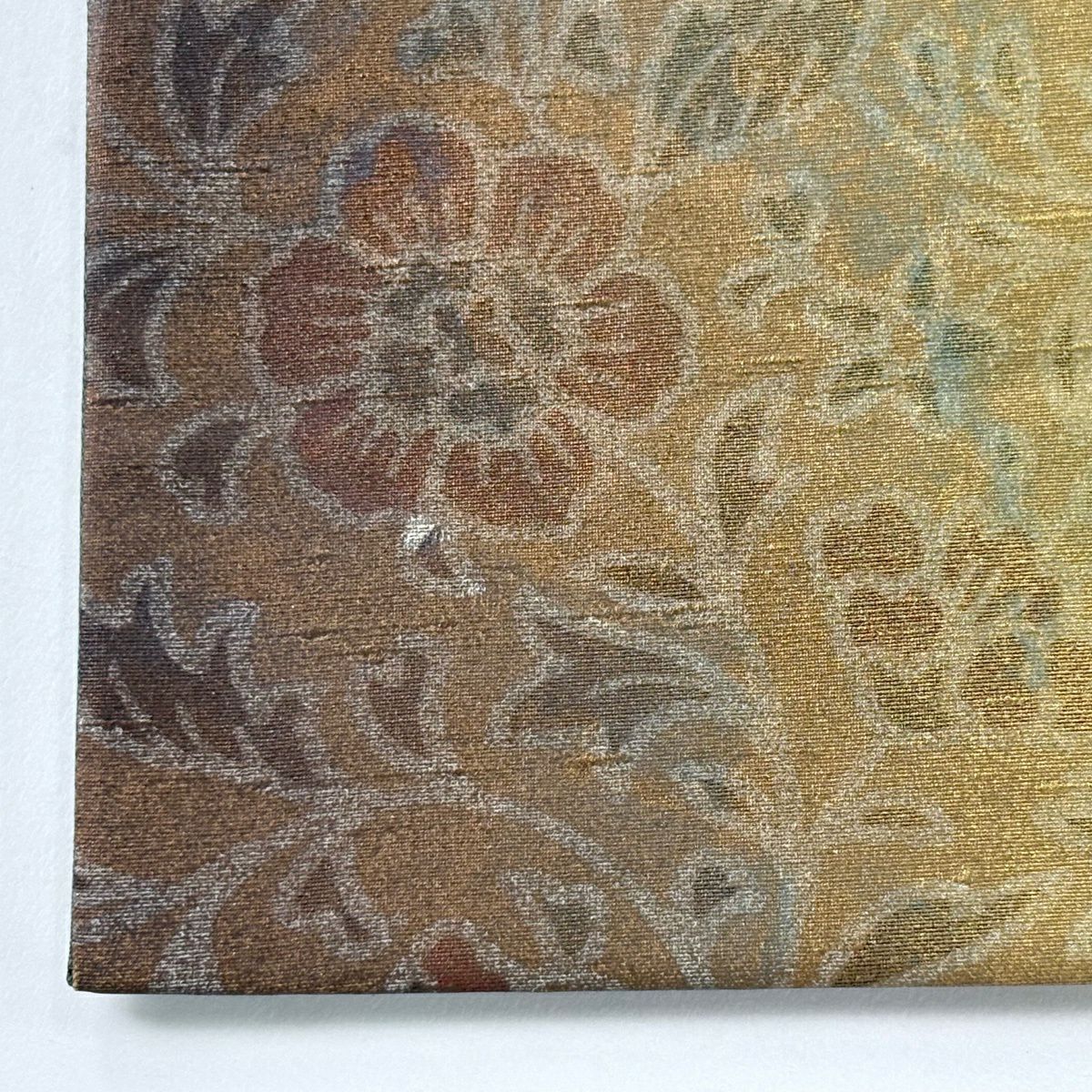 【美品】 袋帶 逸品級 落款 牛首紬織織 華紋 草花紋紋 金彩裝飾 綠 全通 純蠶絲