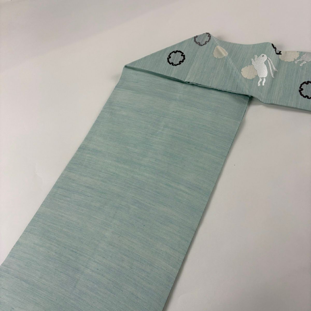 【美品】名古屋帶 逸品級 兔子 雪輪 水藍 純蠶絲