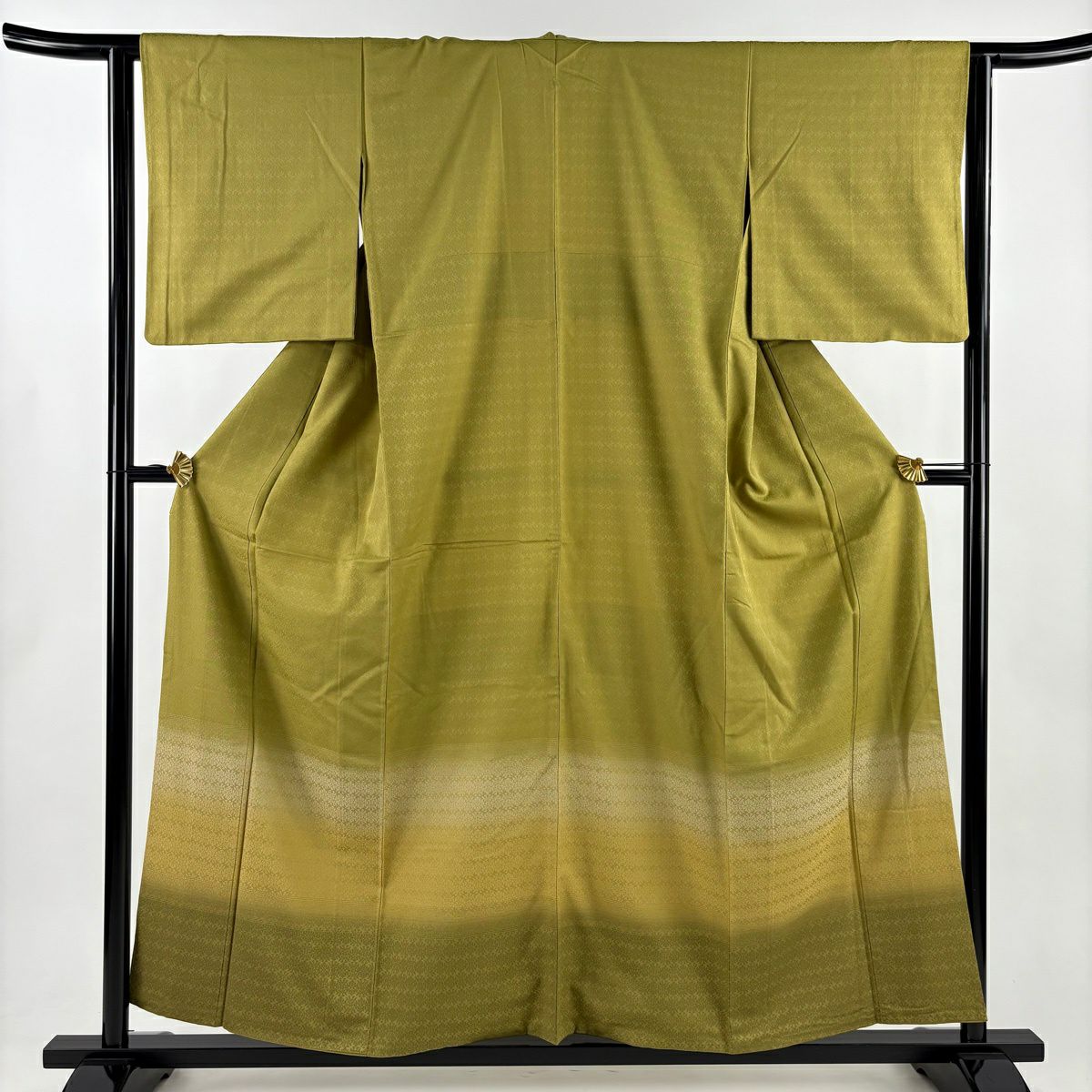 【美品】 付下 身長156.5cm 袖長62cm S 雙層 召地 地紋 段暈染 鶯色 純蠶絲 逸品級 一つ紋