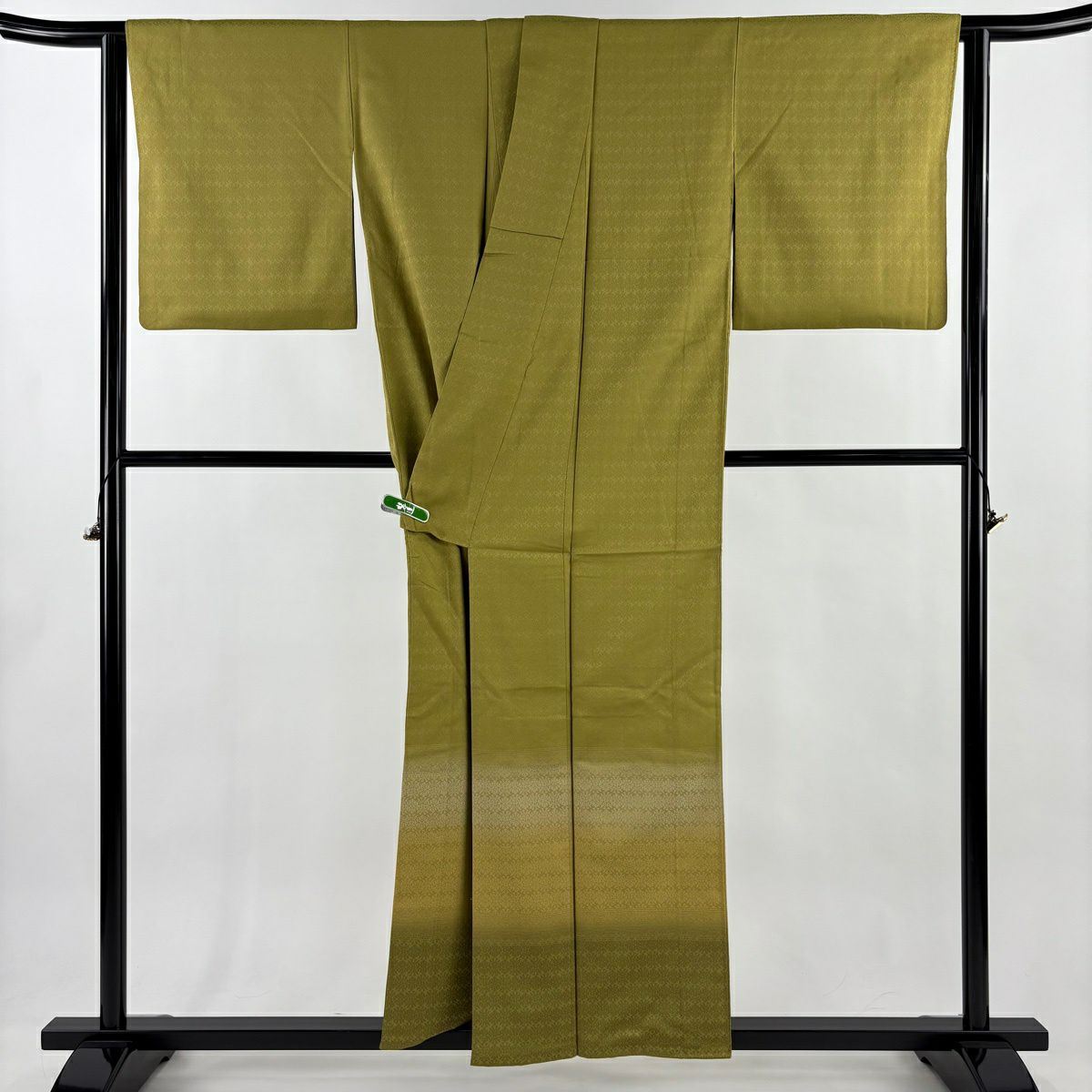 【美品】 付下 身長156.5cm 袖長62cm S 雙層 召地 地紋 段暈染 鶯色 純蠶絲 逸品級 一つ紋