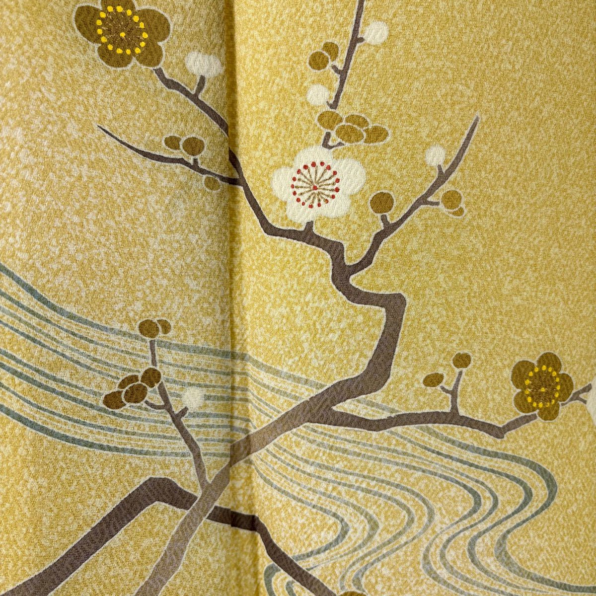 付下 身長150cm 袖長62.5cm S 雙層 松樹井青青 有落款 流水 枝梅花 金銀彩 漸層 米色 純蠶絲 逸品級