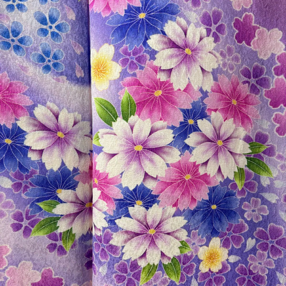 【美品】振袖禮服 身長169.5cm 袖長68cm L 雙層 草花紋紋 櫻花 金銀彩 漸層 深粉紅 純蠶絲 逸品級