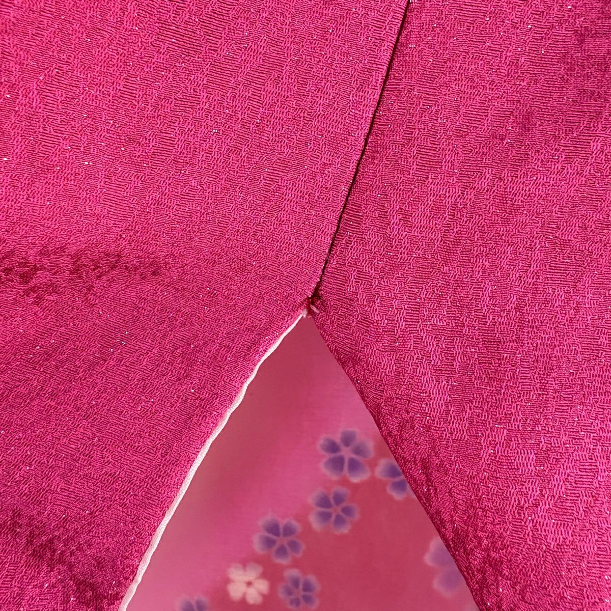 【美品】振袖禮服 身長169.5cm 袖長68cm L 雙層 草花紋紋 櫻花 金銀彩 漸層 深粉紅 純蠶絲 逸品級