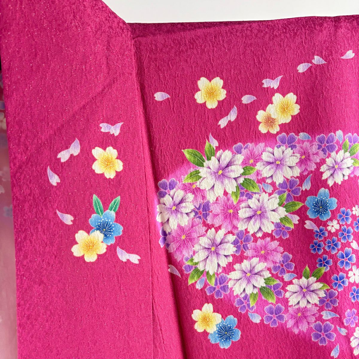 【美品】振袖禮服 身長169.5cm 袖長68cm L 雙層 草花紋紋 櫻花 金銀彩 漸層 深粉紅 純蠶絲 逸品級
