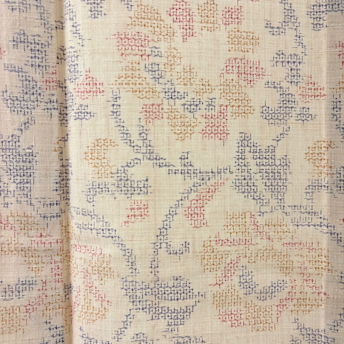 【美品】結城紬織 身長157.5cm 袖長63.5cm S 單層 機織女 證書附帶 花唐草紋 龜甲 粉米色 純蠶絲 逸品級