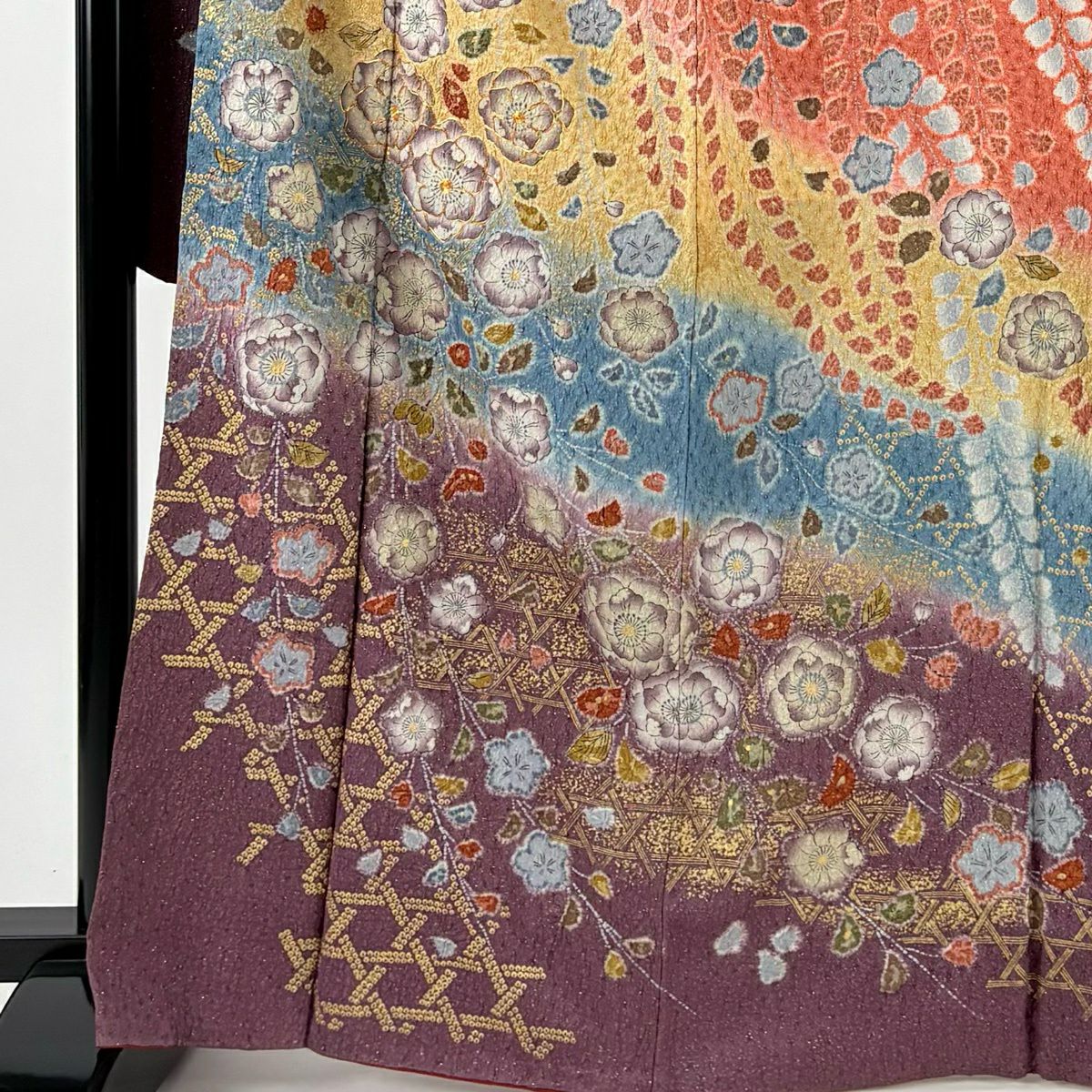 【美品】振袖禮服 身長166.5cm 袖長66cm M 雙層 辻花染圖案 籠目 金銀彩 金通し 鮭粉色 純蠶絲 逸品級