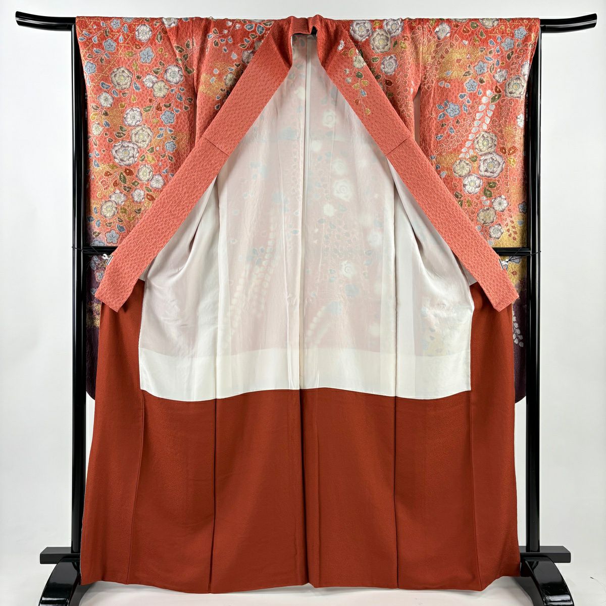 【美品】振袖禮服 身長166.5cm 袖長66cm M 雙層 辻花染圖案 籠目 金銀彩 金通し 鮭粉色 純蠶絲 逸品級