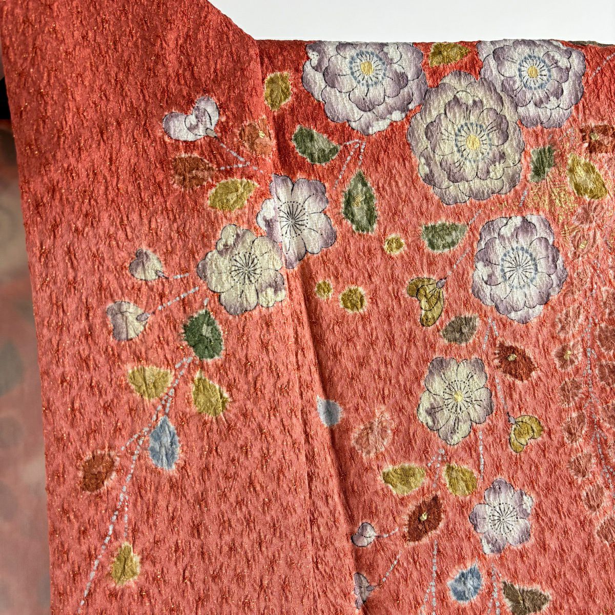 【美品】振袖禮服 身長166.5cm 袖長66cm M 雙層 辻花染圖案 籠目 金銀彩 金通し 鮭粉色 純蠶絲 逸品級