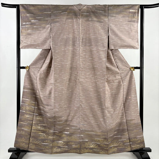 訪問服 身長160cm 袖長63cm S 雙層 牛首紬織織 落款 草花紋紋 霞 金銀彩 漸層 淡小豆色 純蠶絲 逸品級