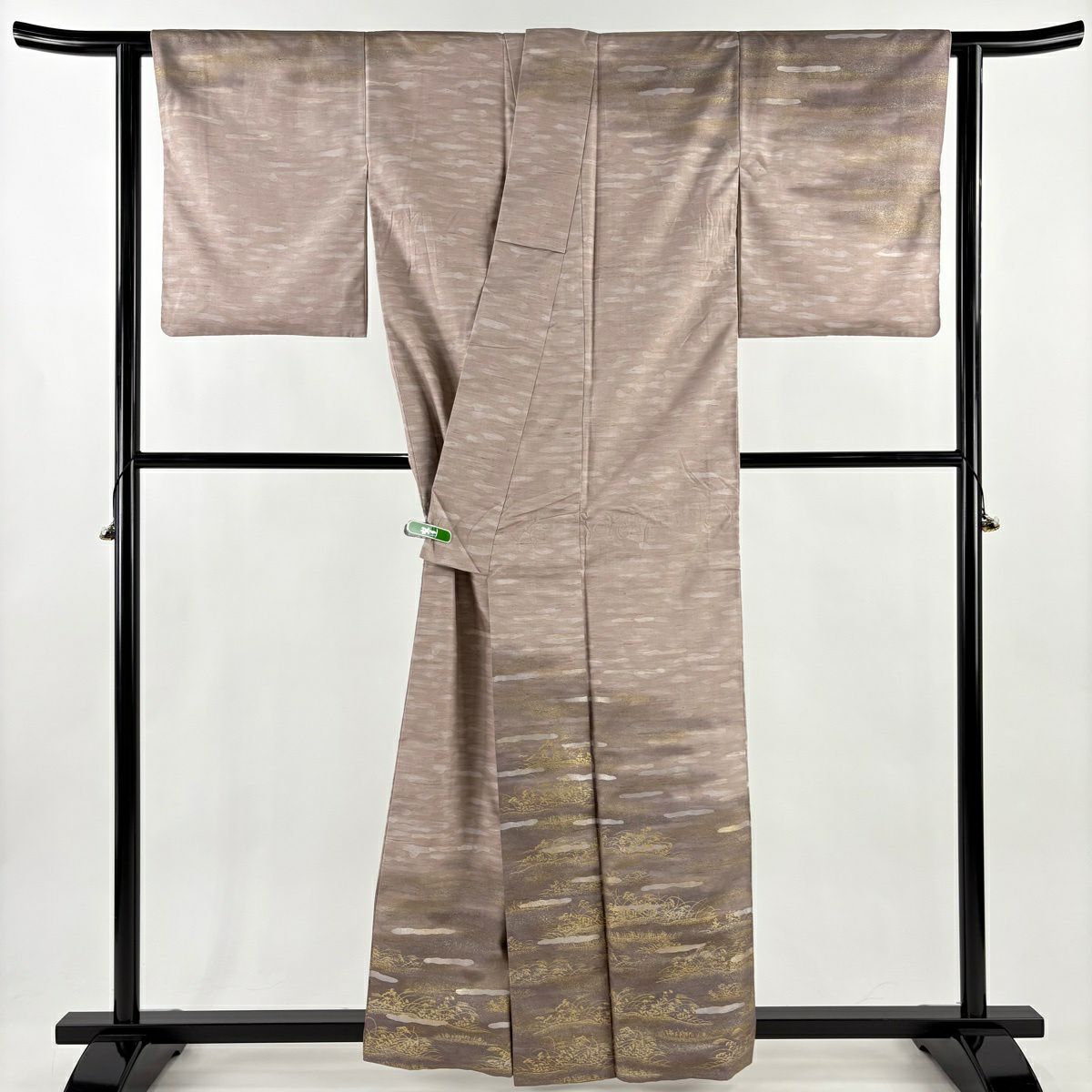 訪問服 身長160cm 袖長63cm S 雙層 牛首紬織織 落款 草花紋紋 霞 金銀彩 漸層 淡小豆色 純蠶絲 逸品級