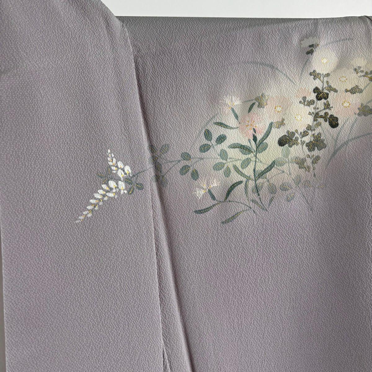 【美品】訪問服 身長167cm 袖長65cm M 雙層 洛樂人 落款あり 秋草 金銀彩 漸層 灰色 純蠶絲 逸品級
