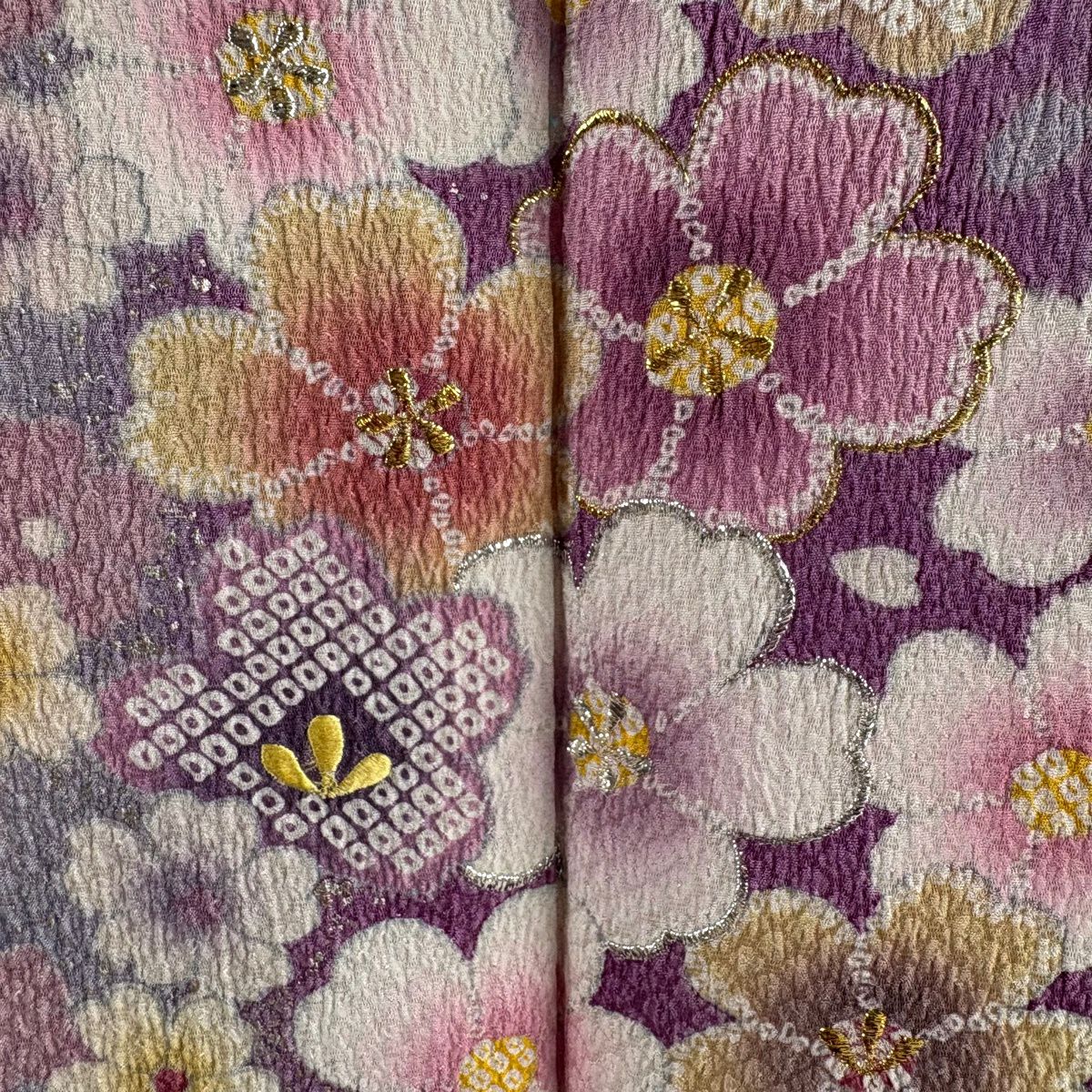 【美品】振袖禮服 身長168.5cm 袖長68cm L 雙層櫻櫻花瓣 金金箔金銀彩 黑純蠶絲 逸品級