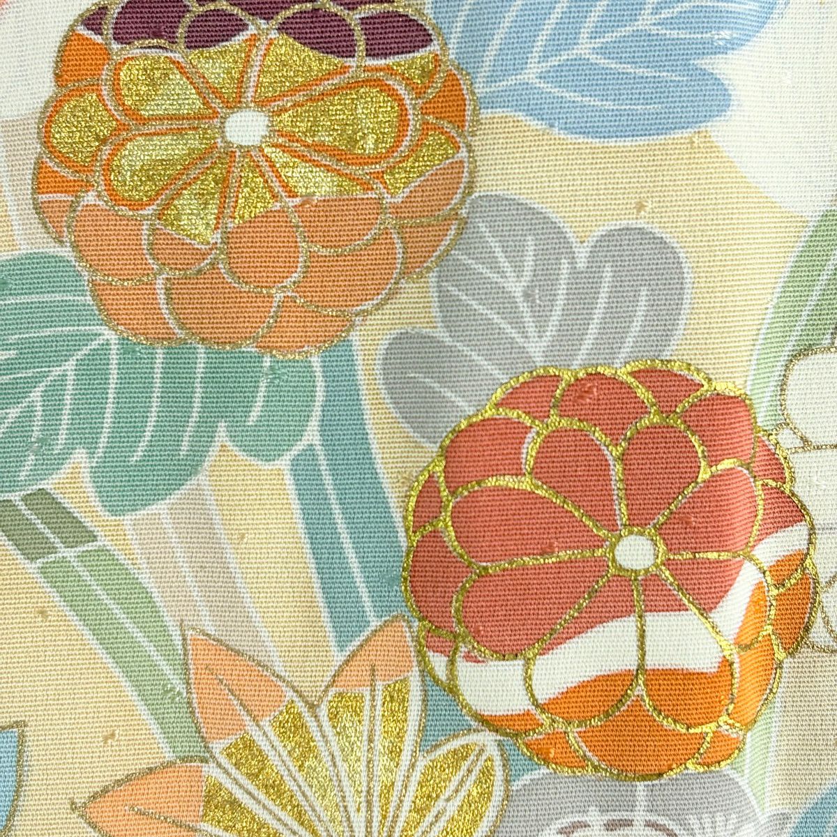 訪問服 身長155cm 袖長65cm M 雙層 千總 落款 草花紋紋 菱形刺繡 金線 鮭粉色 純蠶絲 逸品級
