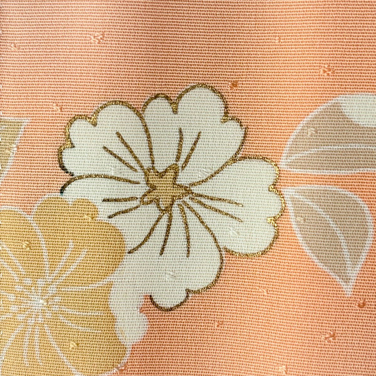 訪問服 身長155cm 袖長65cm M 雙層 千總 落款 草花紋紋 菱形刺繡 金線 鮭粉色 純蠶絲 逸品級