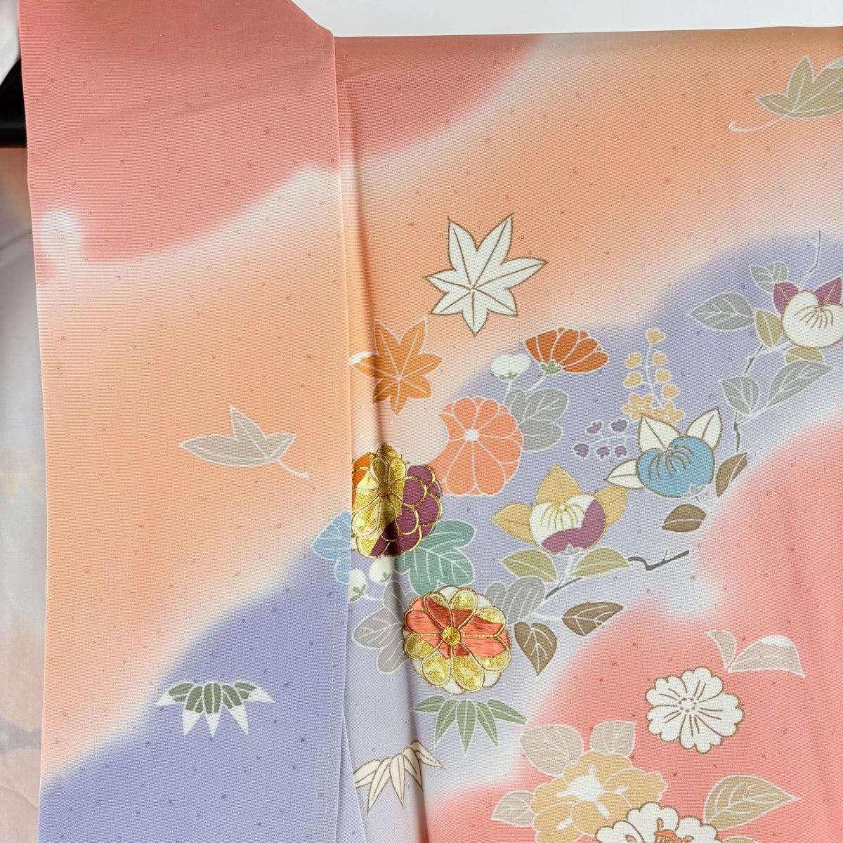 訪問服 身長155cm 袖長65cm M 雙層 千總 落款 草花紋紋 菱形刺繡 金線 鮭粉色 純蠶絲 逸品級