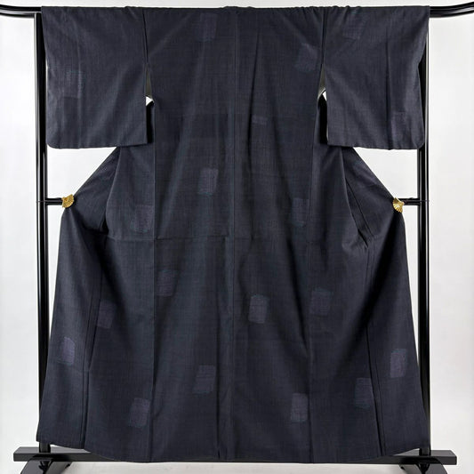【美品】結城紬織 身長158.5cm 袖長67cm M 雙層 本場結城紬織 奥順 100飛 證書あり 色紙 龜甲絣 黑灰 純蠶絲 逸品級