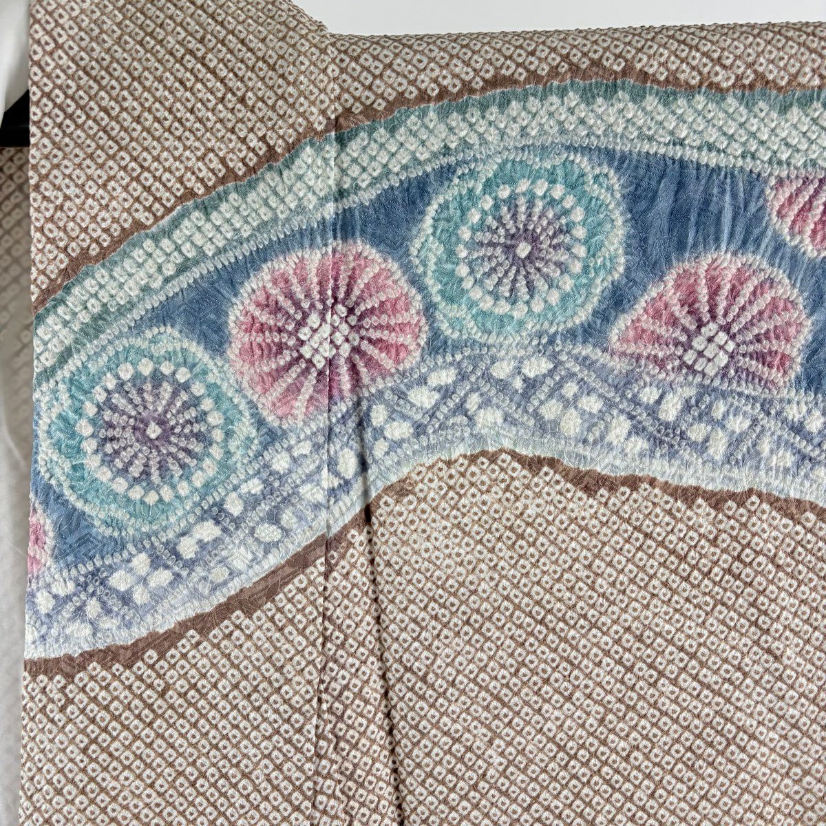 訪問服 身長165cm 袖長71cm L 雙層 落款 花 霞 總絞染 灰茶 純蠶絲 逸品級