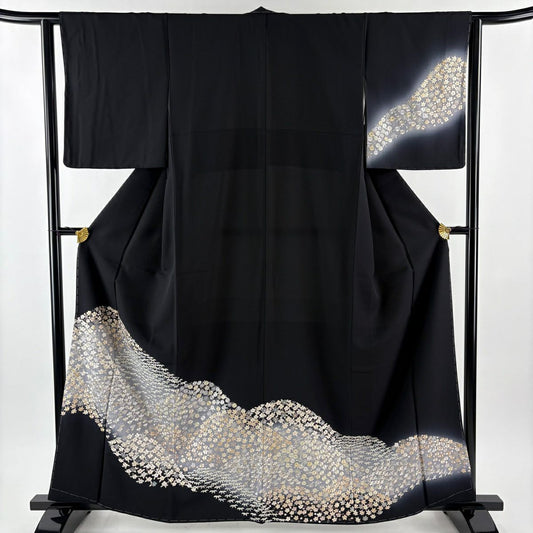 【美品】訪問服 身長161.5cm 袖長63.5cm S 雙層 櫻花 蘆竹子 刺繡 金線 黑 純蠶絲 逸品級