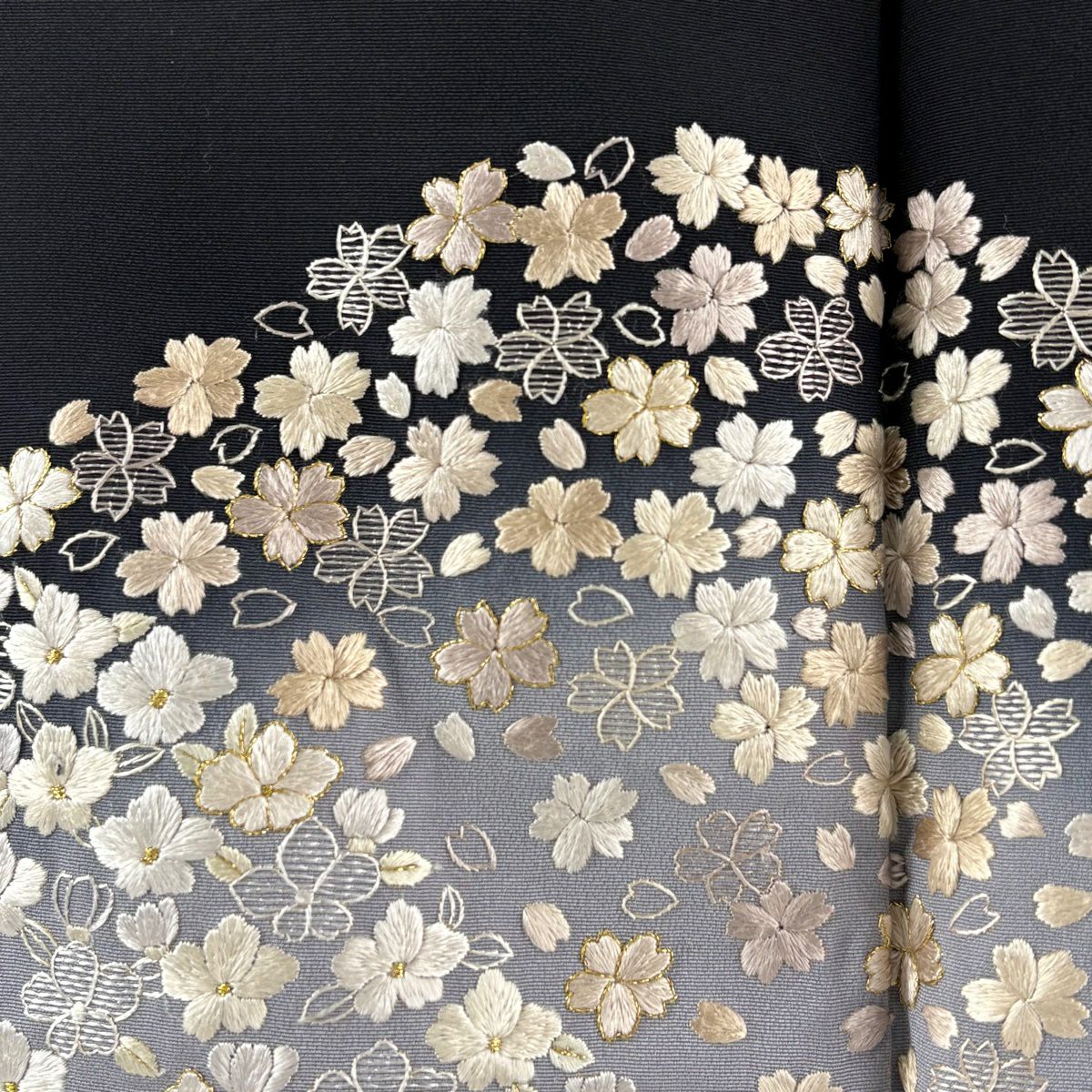 【美品】訪問服 身長161.5cm 袖長63.5cm S 雙層 櫻花 蘆竹子 刺繡 金線 黑 純蠶絲 逸品級