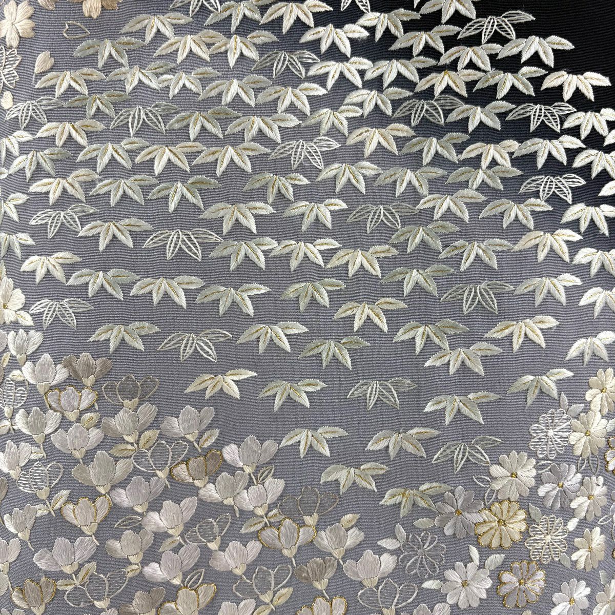 【美品】訪問服 身長161.5cm 袖長63.5cm S 雙層 櫻花 蘆竹子 刺繡 金線 黑 純蠶絲 逸品級