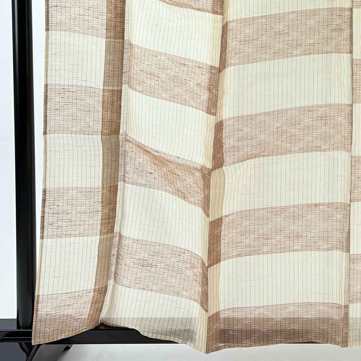 【美品】 紬織 身長160cm 袖長65cm M 薄物 夏紬織 縞 段縞 薄茶 純蠶絲 逸品級