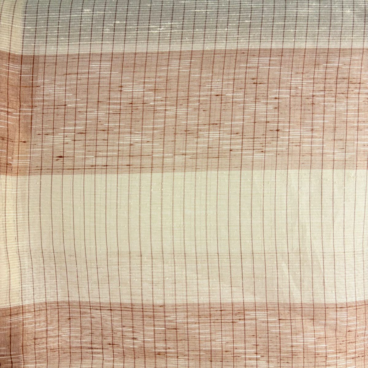 【美品】 紬織 身長160cm 袖長65cm M 薄物 夏紬織 縞 段縞 薄茶 純蠶絲 逸品級