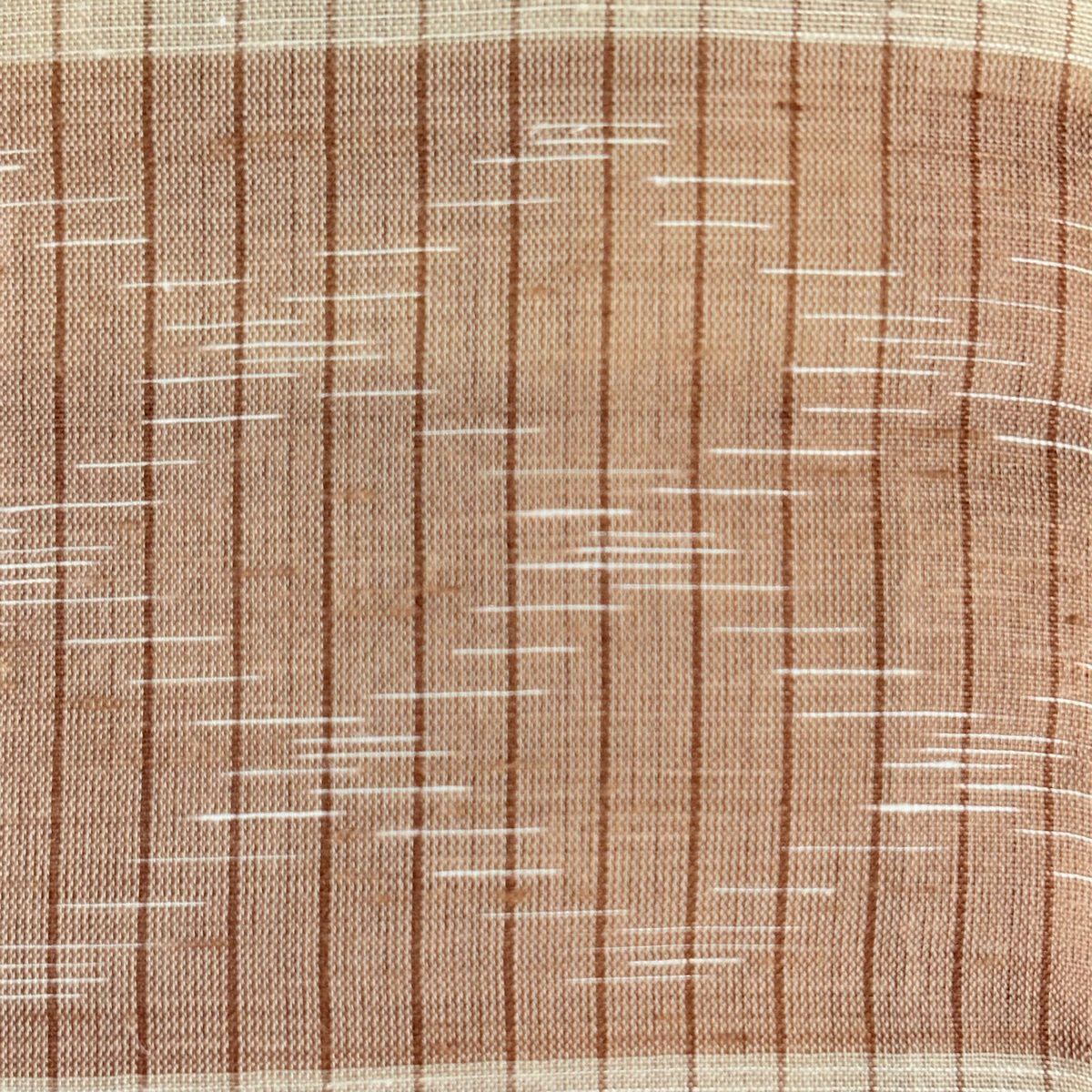 【美品】 紬織 身長160cm 袖長65cm M 薄物 夏紬織 縞 段縞 薄茶 純蠶絲 逸品級
