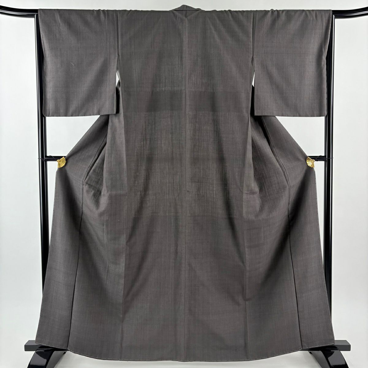【美品】結城紬織 身長164cm 袖長66cm M 雙層 本場結城紬織 井上商事 證書あり 灰茶 純蠶絲 逸品級