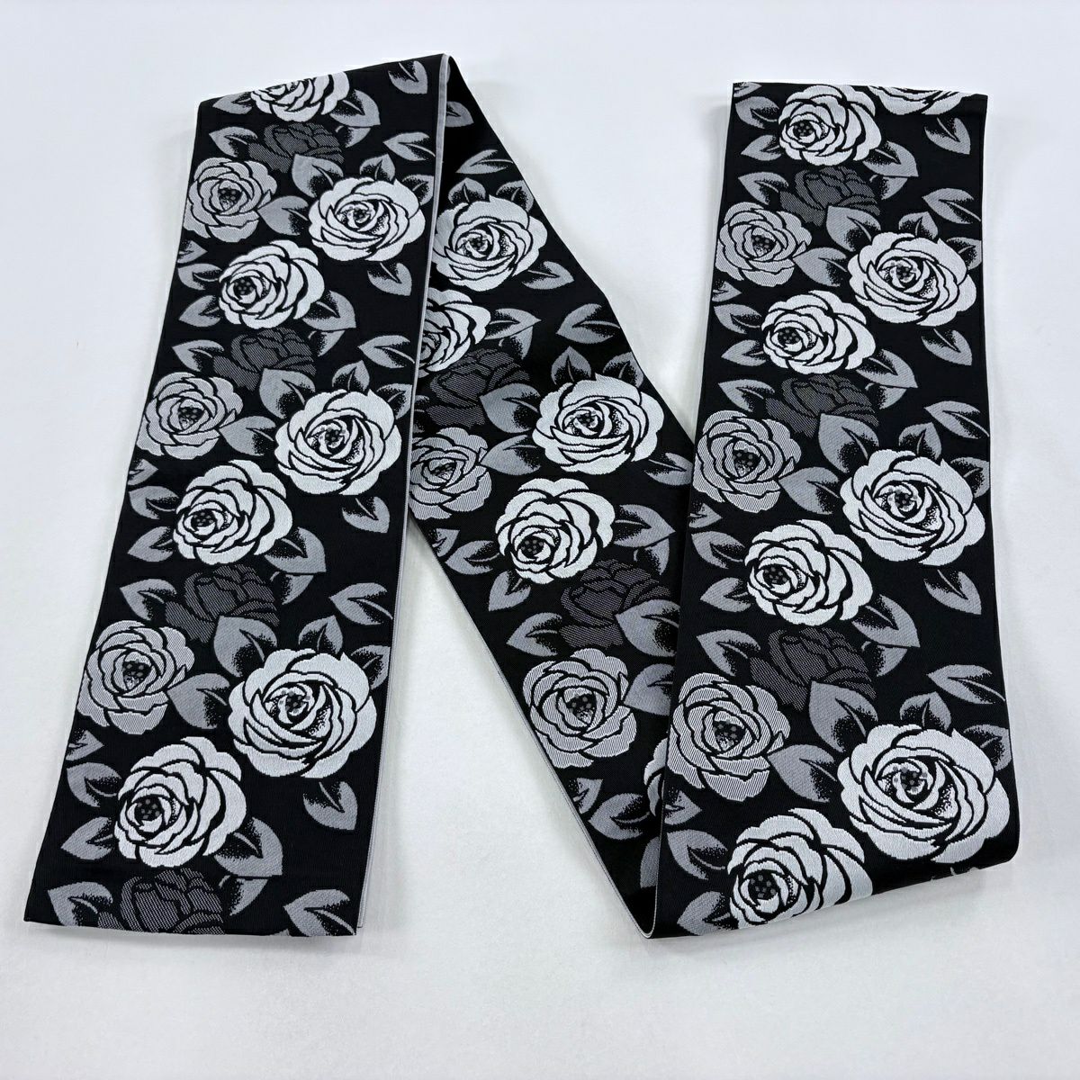 【美品】半幅帶 優品級 薔薇 黑 化纖