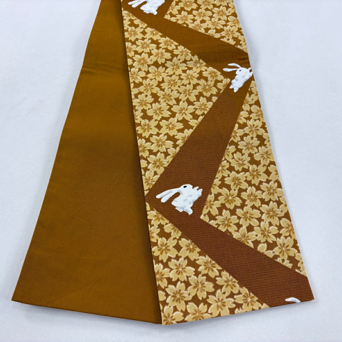 【美品】半幅帶 優品級 兔子 櫻花 山吹茶 純棉