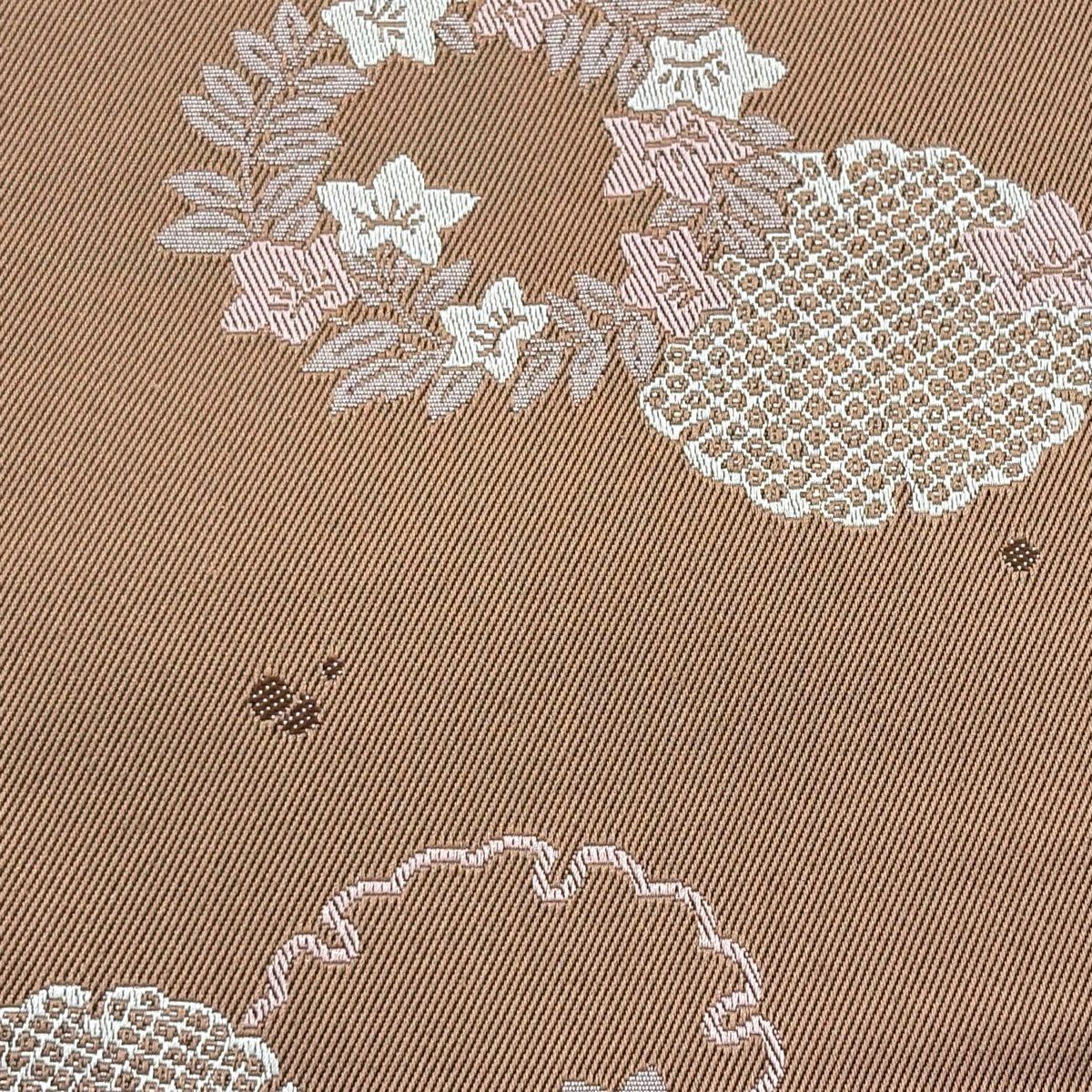 【美品】半幅帶 優品級 雪輪 花丸紋 薄茶 化纖